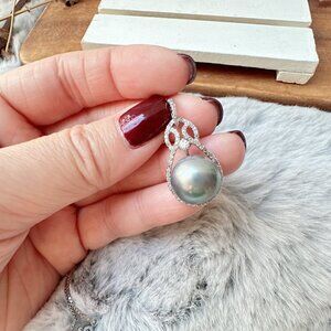 Grey Pearl Pendant on Silver Chain Necklace